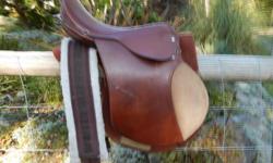 This is an older forward seat jumping saddle in very good condition .Argentinian made .Great leather,17 1/2 " comes with a girth and good quality pad. Really need this gone .Make me an offer.