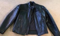 Black leather motorcycle jackets. Size Large, removable liner with Thinsulate from Boutique of Leathers. Like new.
Paid about $250, selling for $150