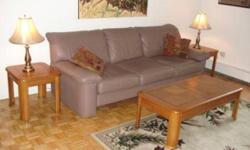 Full Grain Leather Sofa, Champagne Color ($400)
Oak-finish Coffee Table (lift top), Matching End Tables (2) - $300
New Condition
