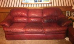 Leather sofa set, 4 pieces,  couch,  loveseat, single chair, ottoman. Wine/burgundy color. High quality leather paid over $6,000.