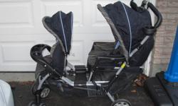 Only used a handful of times!! Received this great double stroller as a gift, and unfortunately we already have one... we can't fit two in our garage. Stroller has two adjustable seats, canopies, food and drink tray at the front, two cup holders for