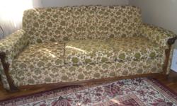 VERY FUNKY LOVELY VINTAGE SOFA.  VERY GOOD CONDITION,SMOKE FREE HOME.  THE FABRIC IS JUST LIKE NEW WITH NO SIGNS OF WEAR.  LOVELY WOOD DETAIL.  CIRCA 1930s.  DELIVERY CAN BE ARRANGED FOR COST OF GAS.