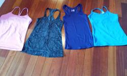 I have 3 Lululemon tops and 1 under Armour top for sale. the pink lulu and black lule are size 4 and the blue/purple one is size 2, the purple under armor is size small. all 4 for 50$
the pulse are in used Condition but still fit great and the other two