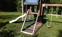 Our children have outgrown this activity center.  Has two slides, three swings, rock climbing wall, monkey bars, fire pole and two covered platforms.  Comes apart for easy transportation.  This is a $1500 value that we are offering for a great price.