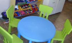 I have a Mammut large round blue table and 5 light green chairs for sale. This set is in excellent condition and would look great in your children's room, any area of the house or to give as a gift.
This Mammut furniture cost $49.99 (table) and each chair