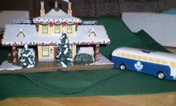From the Bradford Exchange
Part of the Hawthorne Village.
Mint condition
 The train station come with a little bus.to park in the front
It lights up and bulb and cord included.
Authenticity papers still in original envelope and it has never been