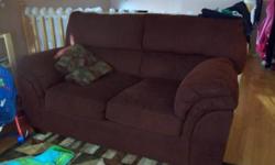 Really comfortable burgandy couch and matching love seat set. Comes with pillows as seen in photos. In great condition and well taken care of in smoke free home. asking 250 OBO. Would like to sell asap, getting new furniture for christmas. E-mail or call