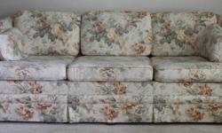 Matching loveseat and couch made of a linen blend fabric.  High quality hard wood constructed frame ( i think maple).  8 way hand tied and spring loaded front spring systems.  Some wear on the piping but otherwise in very good condition.  Will separate