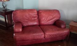 We have a first quality Canadian made Palliser Top Grain Leather Sofa and Loveseat for sale. This matching set is about 10 years old and has aged very well. There are no tears or holes in the leather or under material anywhere. Originally purchased for