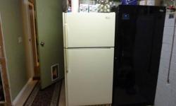18 cubic foot Maytag fridge. Top Freezer, bottom fridge. Works well. Bisque color. Right hand opening door at present but can be switched to left. Some minor cosmetic moving scratches. asking 100 obo
