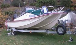 Excellent condition 17 ft fishing boat with galvanized trailer. 3 swirling seats and fish finder with a newer 115hp Mercury outboard in very good shape. Also has trauling motor. Motor is in excellent shape.$4850. obo. Please e-mail or call (705) 918-1347.