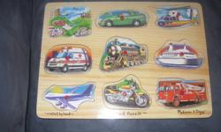 I sm sellling a Melissa and Doug Sound vehicle puzzle for $8 and picture underneath tool puzzle for $5, both in great condition.Or take both for $10. They are from a smoke free and pet free home. Contact if interested.