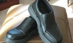 Size 13,  George Men's black slip on shoe, causal  like new with only a little dust on the sole. My hubby wore these out once and found them to small but had removed the tags and worn them outside. Hope someone can use them.