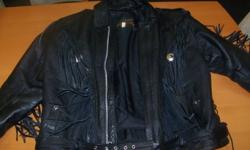 black size 48 like new barely worn.Can be contacted through e-mail or call 905-975-0023 between 5pm and 10pm. this jacket is genuine leather and in fantastic shape.
