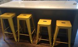 Yellow, metal, bar and counter height stools. Selling all four- $100 for a pair (2).