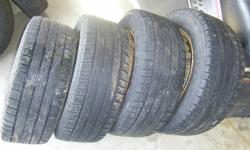 set of 4 Michelin Alpin snow tires with rims and hubcaps.  215/60/15 5 bolt, came off a 2001 chev Malibu.  One hubcap is has a broken piece but it wont fall off, the other 3 are fine.Asking $150.