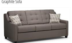 Modern couch purchased from Leon's. I am moving soon and am trying to lighten my move by getting rid of most of my furniture. Comes from smoke free, pet free and child free home. Condo sized sofa measures 77" long. Color is taupey/grey color with 2 throw