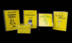 Each cd, has a matching book in Large Print. Set $21.00 cds $15.00 
Tapes $10.00 Books $ 6.00 each
 
Golden Oldies cd  and book.....  24 old time favorite songs
 
Spiritual Hymns cd and book....20 hymns
 
Fun & Relaxation cd for exercise programs(no