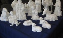 Nativity Set - 16 pc. White Bisque Porcelain
Beautiful detail full set. Largest statue 10" tall. Unique set not found in regular store.