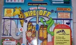 NEW Floor Activity Fun Centre:  At the Zoo Wipe Off.  Includes 40 Wipe Off Activity Pages.  3 Dry Erase Markers.  Learning Games and Puzzles.  Hours of fun for home or car.  Boosts early math and reading skills.  Includes 80 Reusable Vinyl stickers. Ages