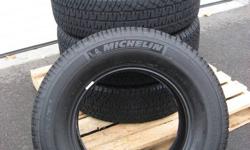 NEW Michelin LTX A/T2 tires.
All terrain. Size LT265 / 70R 18.
10 ply heavy duty
Rated for mud and SNOW.
Took them off new 2011 Chev Silverado 3500HD truck
High quality tires. Cost new $380 each.
Selling set of 4 for $900, no tax.