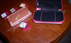 its a pink DS lite includes 4 games (Art Academy, Hamsterz,Cooking mama and mario party)charger and case some scratches