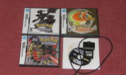 I am selling a collection of Dsi games and accessory's that I have bought and no longer use. They are:
Pokemon White - 25$
Pokemon Platinum - 25$
Pokemon Heartgold - 25$
As well as:
Nintendo Dsi action replay - 15$
Pokemon complete strategy guide - 10$