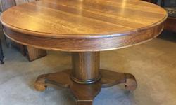 Solid oak dining table in beautiful condition with split pedestal base and 3 leaves. 48? diameter. With 3 leaves it is 48? wide by 76.5? long.
ANTIQUE ADDICT ~ open daily 10 to 5
12 Roberts St. Ladysmith
www.antiqueaddict.ca
Facebook, Instagram, Twitter