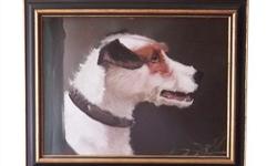 An oil on board portrait of a terrier. Shows the earnest, content and loving expression found only in dogs. Skillfully painted in profile view with a moulded wooden black and gilt frame which shows the painting to advantage. Absolutely charming and