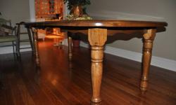 Solid wood Dining Room Table for sale. Not 100% sure of wood type, but looks like walnut or maple.  Extends to seat 8-10 (with 2 leaves).  78  x 39 inches wide with both leaves. 60 x 39 without.
Small water mark on table top - you can see this in the