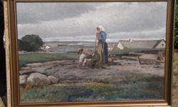 Oil on canvas 31.5" x 46" approx.
Valentinussen- danish (1903-1985) listed artist autodidact and a member of the group of painters "Nordjydske
malere" (Painters from North Jutland)His main motif is the life of common people at the West Coast and
north of