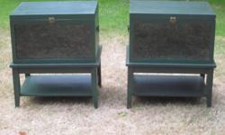 Two Night Tables
with locking storage
Custom made - solid wood
Glass Fronts
Lower shelves
Lids open and can be locked
22in wide x 16 Â½ in deep x 26 Â¼ in tall
Inside box measures
21in wide x 15 Â¼ in deep x 12 Â½ in tall
Great for end tables too!
$250.00 for