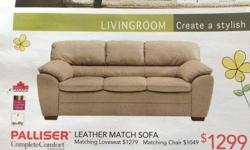 Palliser Leather Couch and Loveseat , Next to new , advertised price on Apr 8 is $2835.00 with tax , asking $2000 obo . Used for a couple months, replaced with sectional . Color is a dark brown ( Broadway Java ) Model is called " Faron" can be seen on