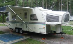 Palomino Stampede S-21 Ultra Lite
Very good condition.
Sleeps 7.
Hybrid model: One fold out Queen bed, one fold out double bed.
Front U-shape dinette.
Rear booth dinette.
3 piece bathroom.
Air Conditioner.
Stereo with CD.
12' Awning.
Furnace with digital