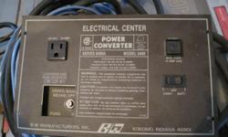 Convertor Panel by B-W Manufacturers, model 6409, series 6400A.
Panel input: 120 VAC, 15 A, Convertor Input: 120VAC, 1.5 A, Convertor output: 12.6VDC, 9 A
24' long, 4 ga. plug in.