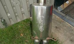 Pilot Brand $60 FIRM
Stainless Steel Oval Muffler with Dual Tips
Approx. 14 inches in length, 8 inches in width, muffler tips run 7 inches from muffler
 
I bought this thinking it would work for my needs, didn't work out.  Available for sale until ad is