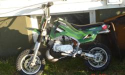 I am selling my sons pocket bike. The only reason for selling it, is because my son has outgrown it. It was well maintained and I just had it all serviced. It is a 49cc Giovanni and there is nothing wrong with it and it works great.
I am asking $90.00.