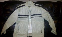 I am selling my Point Zero Leather Jacket,
kinda like a creamy colour. Very nice, and sharp looking
it's been worn like 3 times.
EXCELLENT CONDITION!!
would be great for the motorcycle cruises!
NO RIPS or TEARS!!
smoke and pet free home
 
SIZE MEDIUM
but