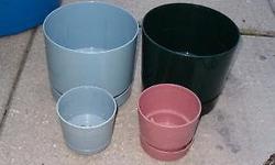 Plastic pot , Green and the Blue pots are( $6.00 each)
size 7 1/2 tall ,, x 8in round top opening ,,
both flower pots are the same size ,
small blue pot 4 tall x 4 1/2 in round top opening ($3.00)
pink pot 4 1/2 tax x 5 in round top opening ($2.50)
NO