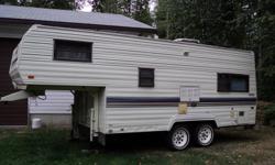 non-smoker unit with brand new awning
fridge/freezer, stove/oven, furnace, hotwater tank all in good condition
larger capacity holding tanks
sleeps 6- couch folds out, dinette folds down, queen bed up top
2199 kgs. GVW, 1/2 ton towable
overall nice clean