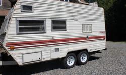 This 16 ' travel trailer, (20 with hitch) has been well maintained. Lots of storage space. Great small family trailer or hunter's special. All electrical works great: heat, lights, and fridge. Propane stove works well too. Tires are in new condition. Lots