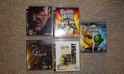 Metal Gear Solid 4: $15
Ratchet and Clank a crack in time: $15
Guitar Hero World Tour (All instruments - Guitar, Drums, Mic): $30
Battlefield Bad Company: $15
Gran Turismo 5: $25