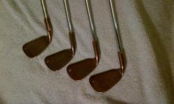 Ping Eye 2 + iron set. 12 clubs RH. 1-lob wedge. 2-W are numbers matching. 1, SW and L are unique. S-300 Dynamic Gold shafts. Good condition Ping white regular grips. 7 iron is 37.5" long. Some shafts have pitting at the hozel. Heads are in good condition