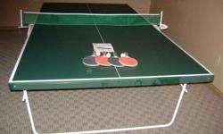 RC Prestige  Ping Pong Table
 
Top Quality.  Excellent condition.
 
5' wide x 9' long
 
Complete with 4 paddles  / 3 balls / spare  net
 
Folds up for single play or storage.  Castor wheels.
 
Paid almost $400 for it new
 
Selling for $240 firm
 
Will