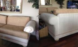 i have a nice set o 2 sofas custom made in really great condition,has been reupholstered,it is from teera and the fabric is from robert allen,the color is beige and white,the mesurements are 39 inches depth x 90 inches long x 28/31 inches high,its in