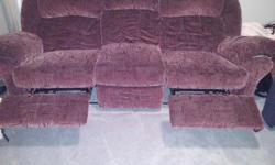 Beyond excellent condition
Couch and Loveseat (not pictured)
NO rips or tears
Non Smoking household
Purchased Sectional need to sell
Reclining
$500.00
Email or text with any questions
Burgany color - picture with it reclined is the truer color was hard to
