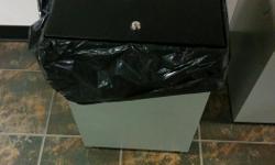 I have several high quality recycling or garbage bins available. They are made of steel and the top can be locked for security reasons or, if left unlocked, it can be flipped up and down. Please note that I do not have the keys for them.
There are two