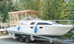 Estate Sale-- Offers -30" Bayliner, Volvo v8 I/o, dual axel trailer, good working order, extensive professional renovations to cabin, open rear cockpit enclosed with safety glass c/w raising windows, cross hull galley/head creates two double ensuite