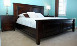 Love your bedroom! Luxuriate in solid wood without paying luxury prices. Anne-Quinn's Custom Furniture offers clients this mahogany King-sized bed, design inspired by Pottery Barn?s Hudson style set.
Customize your pieces with matching nightstands and