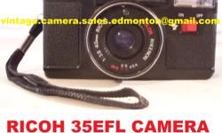 Long time collector disposing of surplus and unwanted items from collection. For offer is a used Ricoh 35EFL Camera with a nylon wrist strap.
The Ricoh 35EFL is a 35mm film camera from the 80's. It has a built in light meter, manual focus (0.9 meter to